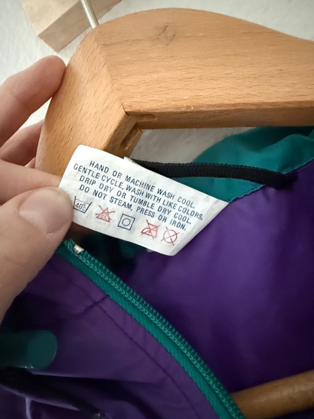 Vintage 90’s Purple Hooded Windbreaker with Teal Zipper Trim and Bungees Youth L - Picture 5 of 7